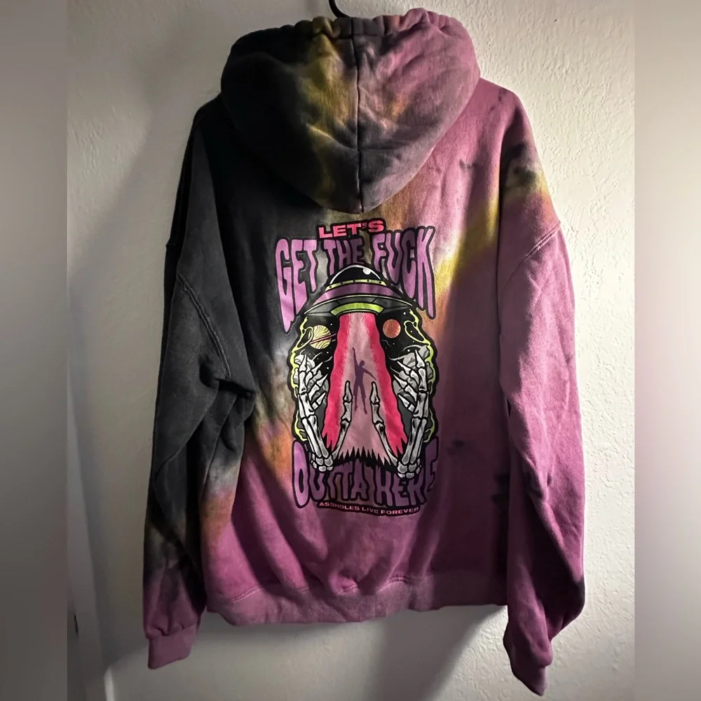 Tie-Dye Pink & Black Graphic Hoodie - Let's Get Outta Here